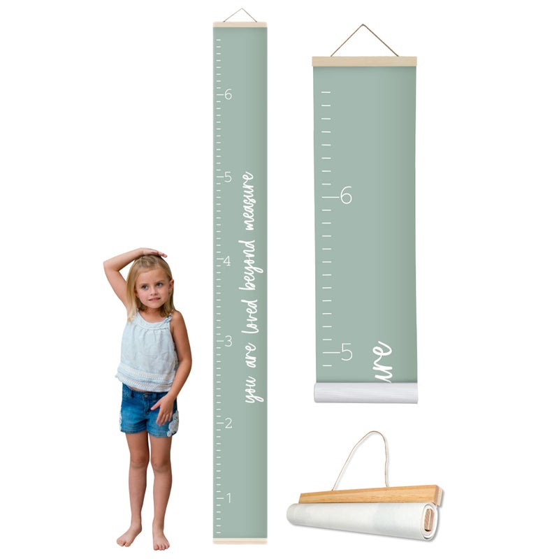 Morxy Canvas Growth Chart for Kids - Unisex Kids Room Wall Decor - Measuring Height Chart- Wall Tape with Height Chart for Kids (Canvas, Loved Beyond Measure- sage) - Image 1