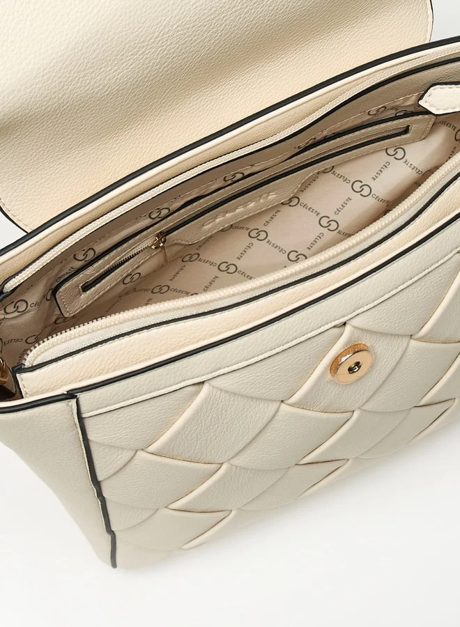 Celeste Women Textured Satchel Bag with Detachable Strap and Magnetic Closure