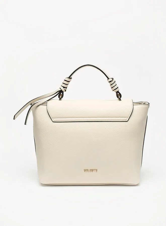 Celeste Women Textured Satchel Bag with Detachable Strap and Magnetic Closure