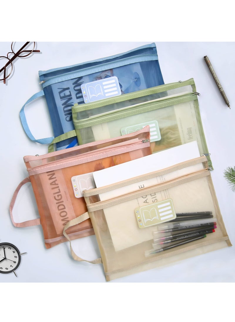 SYOSI - Mesh Zipper Pouch Zipper Bags, 5 Pack Double-Layer Large Size Folders with Handle, Clear Pencil Pouch Information Textbook Storage Bag, Zipper File Bags for Office Supplies for School Student - Image 1