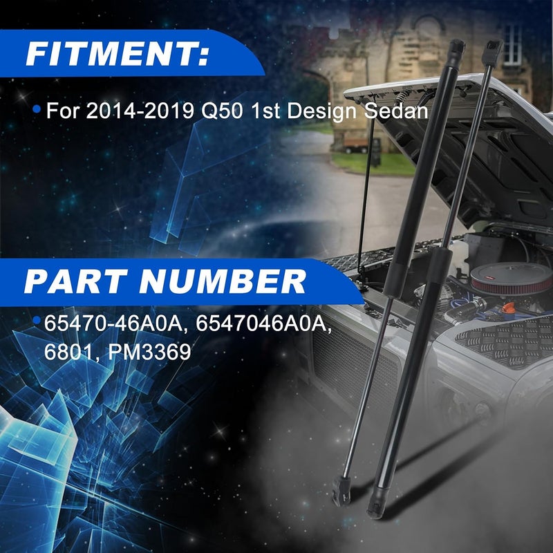 cycwer Front Hood Lift Supports for 2014-2019 Q50 1st Design Sedan Replaces 65470-46A0A 6801 PM3369,2-PC Set Daily universal pick - Image 1