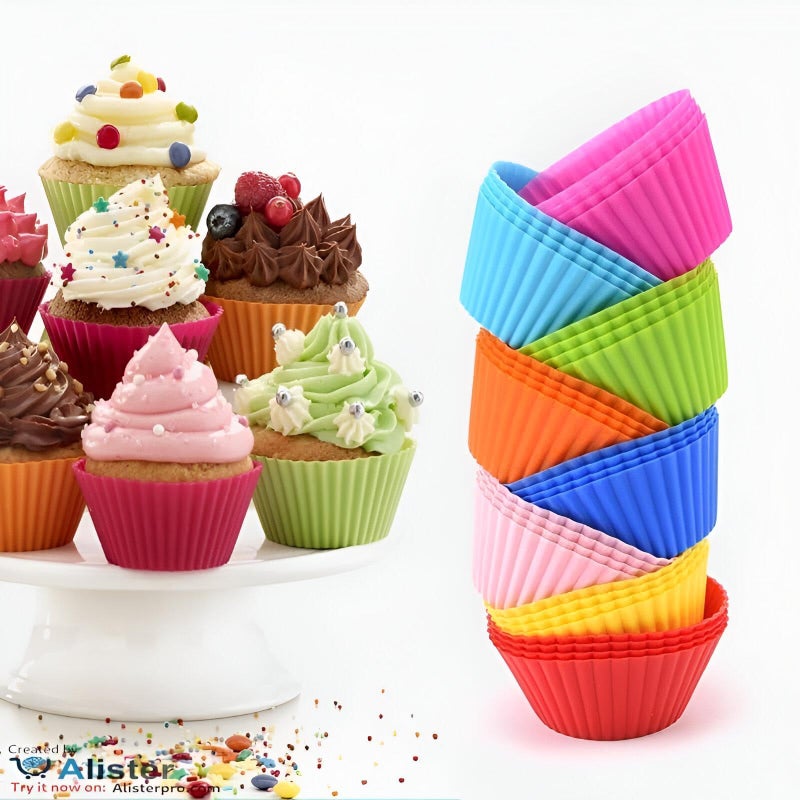 Round Silicone Cake Cupcake Baking Molds - Perfect for Cake, Jelly, Cream, Caramel - A Must Have Round Kitchen Tools for Baking Lovers (12 Molds) - Image 2
