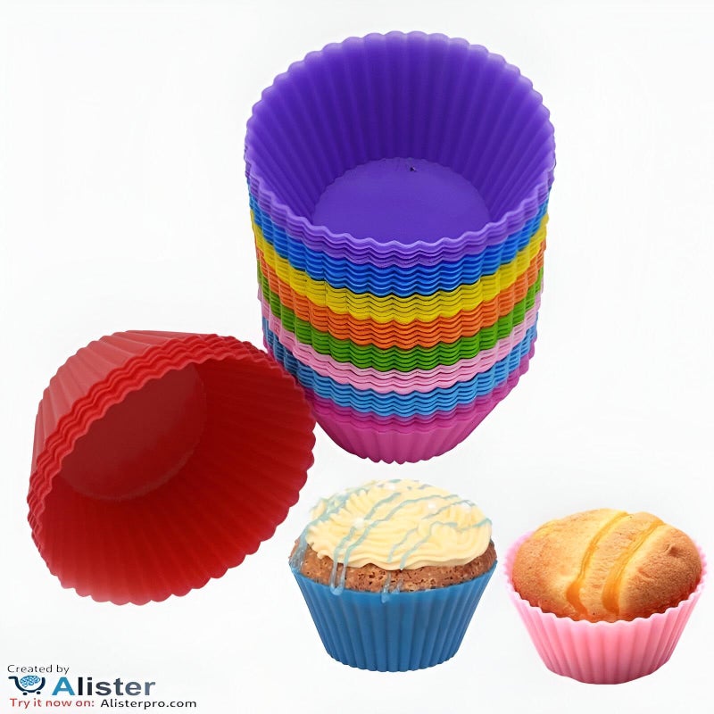Round Silicone Cake Cupcake Baking Molds - Perfect for Cake, Jelly, Cream, Caramel - A Must Have Round Kitchen Tools for Baking Lovers (12 Molds) - Image 5