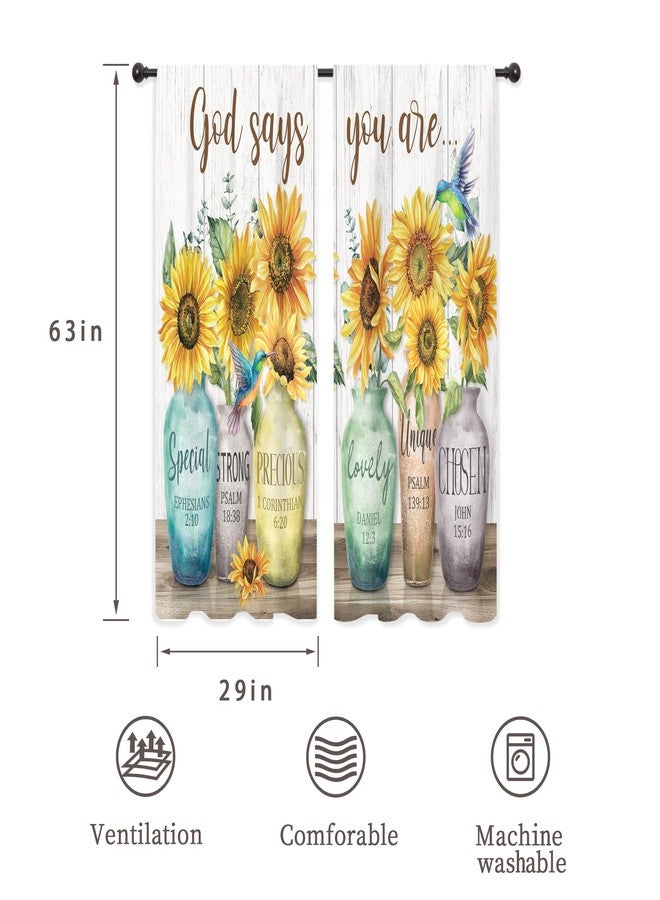 ريديكور ستائر رييديكور بنقشة عباد الشمس وآيات الكتاب المقدس، اقتباسات مسيحية، تصميم ريفي، زهور، جيب للعمود، طائر الطنان، نباتات خشبية، مناسبة لغرف النوم والمعيشة، قماش، قطعتان، 29 بوصة عرض × 63 بوصة ارتفاع - Image 2
