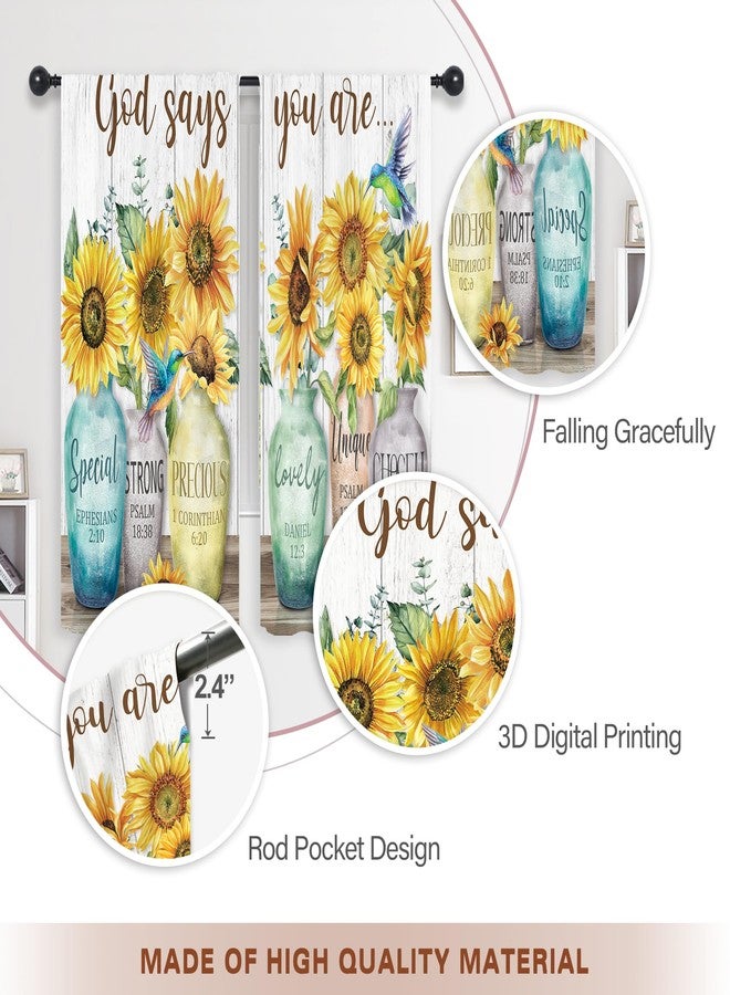 ريديكور ستائر رييديكور بنقشة عباد الشمس وآيات الكتاب المقدس، اقتباسات مسيحية، تصميم ريفي، زهور، جيب للعمود، طائر الطنان، نباتات خشبية، مناسبة لغرف النوم والمعيشة، قماش، قطعتان، 29 بوصة عرض × 63 بوصة ارتفاع - Image 5