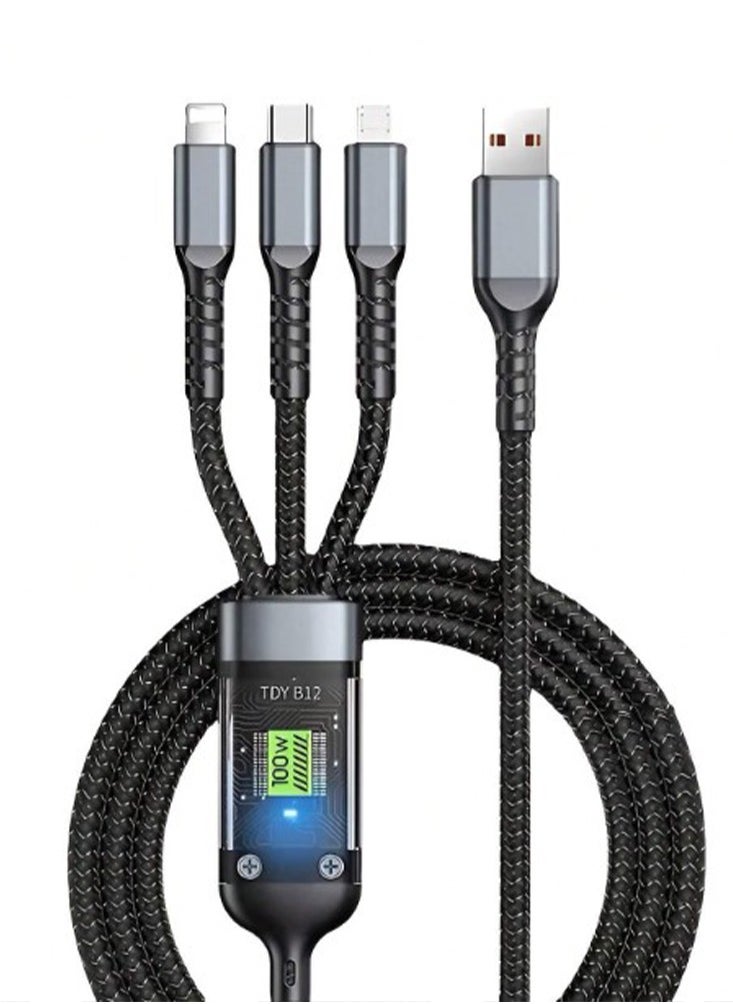 Generic - Fast Charging Braided 3 In 1 USB Cable 100W for IOS and Android , wide suitability , with overcharge protection - Black - Image 1