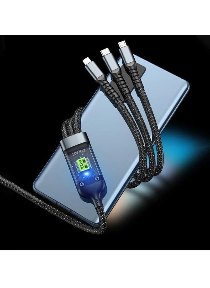 Generic - Fast Charging Braided 3 In 1 USB Cable 100W for IOS and Android , wide suitability , with overcharge protection - Black - Image 1
