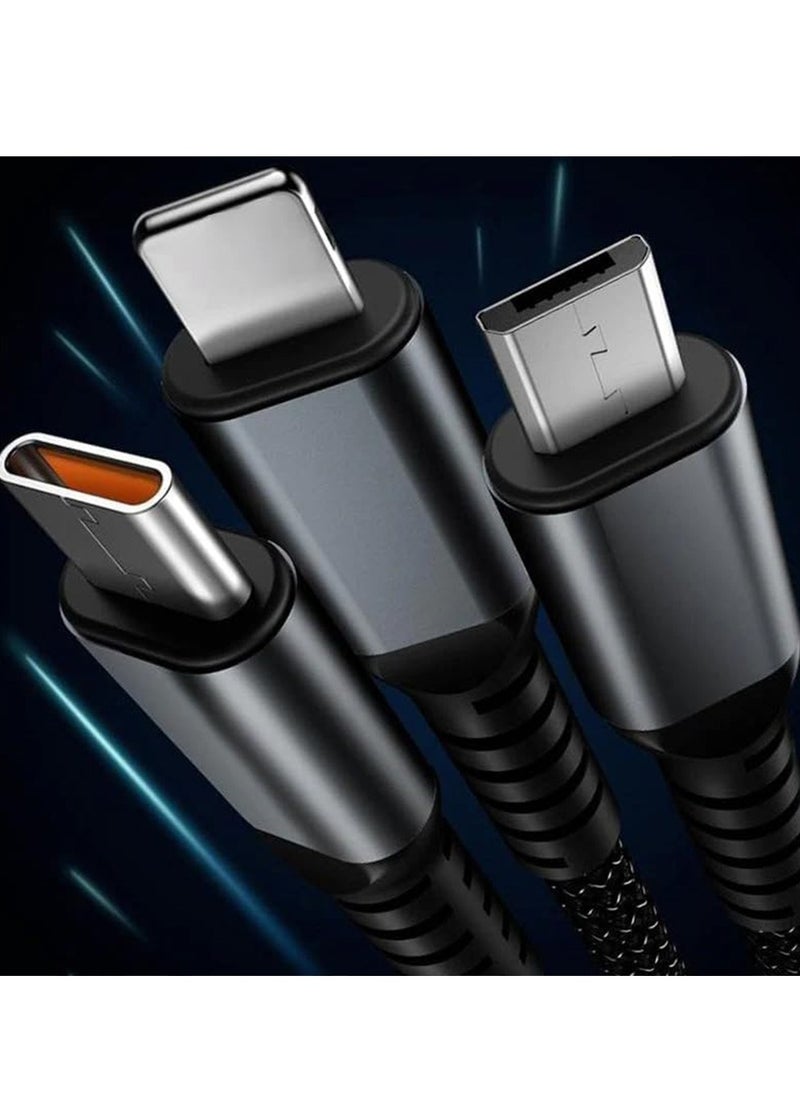 Generic - Fast Charging Braided 3 In 1 USB Cable 100W for IOS and Android , wide suitability , with overcharge protection - Black - Image 1
