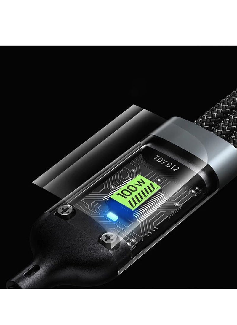 Generic - Fast Charging Braided 3 In 1 USB Cable 100W for IOS and Android , wide suitability , with overcharge protection - Black - Image 1