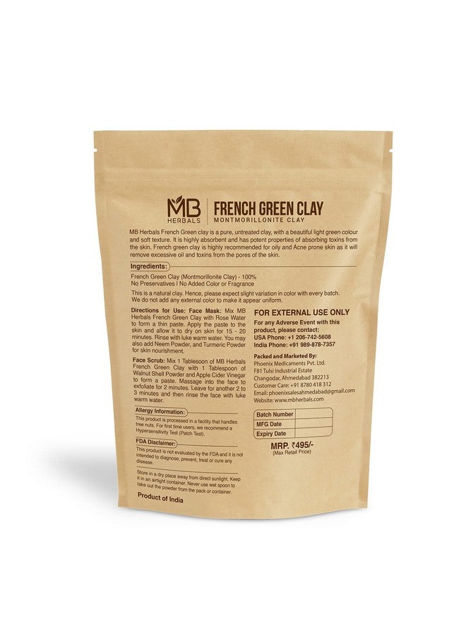 طين أخضر فرنسي 1 رطل | عبوة اقتصادية كبيرة 16 أونصة رطل واحد | طين مونت موريلونيت نقي 100% | يمتص الزيوت الزائدة | يزيل سموم البشرة | يوصى به بشدة للبشرة الدهنية - Image 1