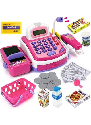 Pretend Play Pink Cash Register Toy Learn & Play Shopping Kids Toys With Electronic Mic Scanner Calculator Play Food Fake Money And Basket - pzsku/ZB7B49F2246FD3039710AZ/45/_/1688536642/1e9483b2-5d14-4e52-aae6-f74dc30b0d28