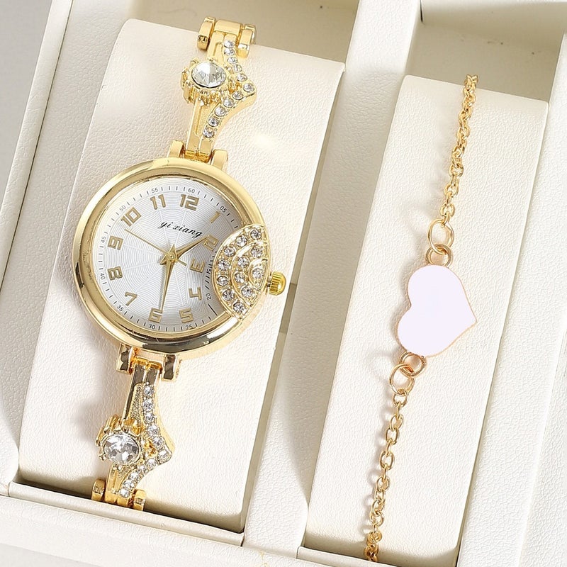 KUMO Trendy Fashion Water Crystal Alloy Steel Band Women's Quartz Watch with Decorative World Time Display - Image 1