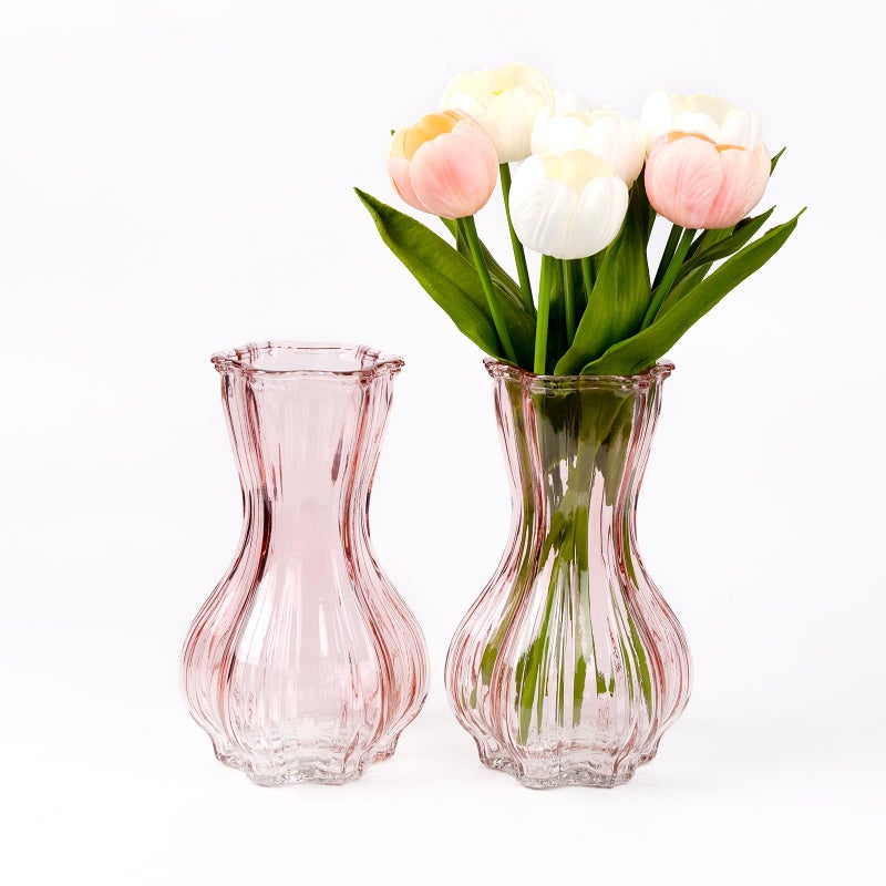 QRF Flower Vase,Glass Vases Set of 2,Blush Clear Pink Vase 8 inch,for Home Decor,Valentains Day Decorations Indoor,Gifts,Wedding,Anniversary,Centerpieces - Image 5