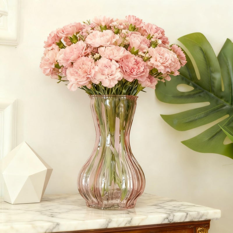 QRF Flower Vase,Glass Vases Set of 2,Blush Clear Pink Vase 8 inch,for Home Decor,Valentains Day Decorations Indoor,Gifts,Wedding,Anniversary,Centerpieces - Image 4