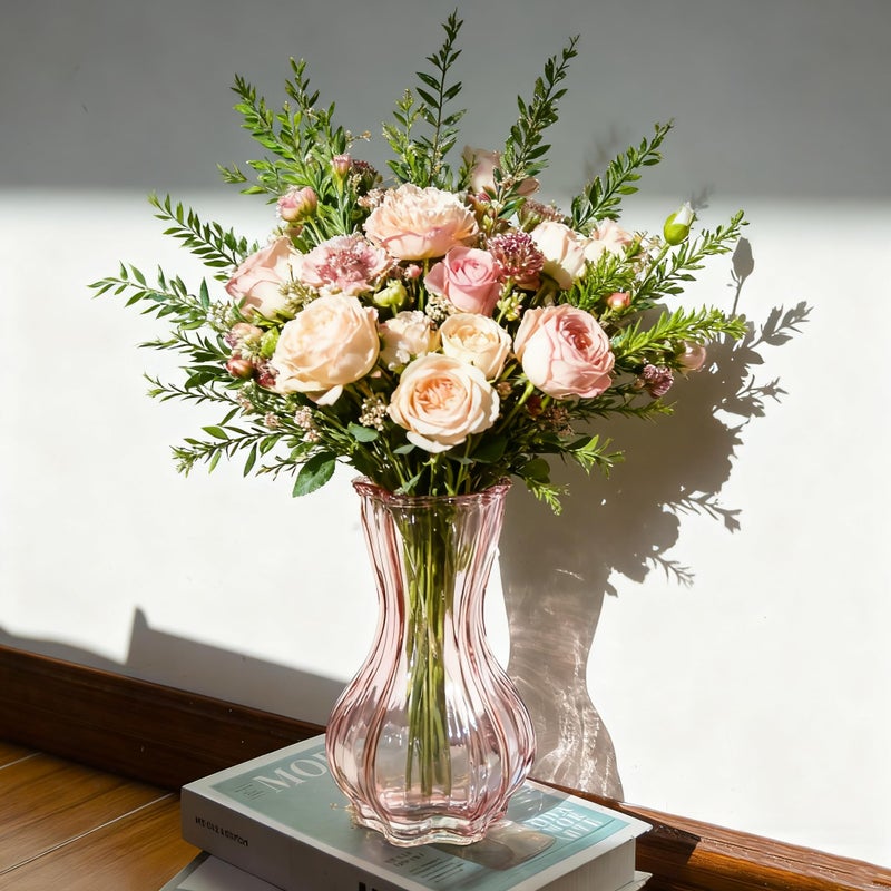 QRF Flower Vase,Glass Vases Set of 2,Blush Clear Pink Vase 8 inch,for Home Decor,Valentains Day Decorations Indoor,Gifts,Wedding,Anniversary,Centerpieces - Image 3