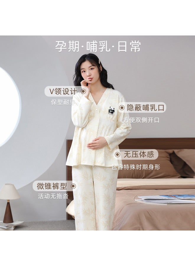 Nordon Spring/Summer V-Neck 100% Pure Cotton Long-Sleeve Maternity Nursing Pajamas For Postpartum & Confinement Wear - Image 4
