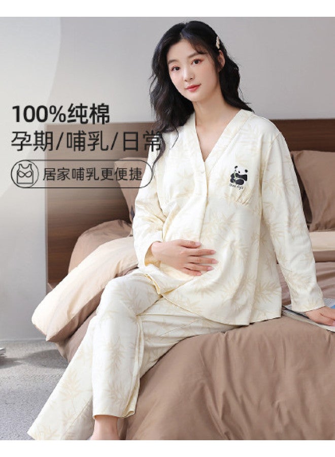 Nordon Spring/Summer V-Neck 100% Pure Cotton Long-Sleeve Maternity Nursing Pajamas For Postpartum & Confinement Wear - Image 1