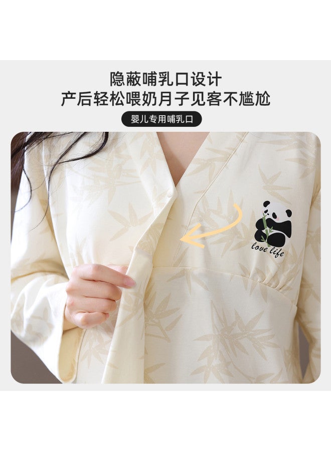 Nordon Spring/Summer V-Neck 100% Pure Cotton Long-Sleeve Maternity Nursing Pajamas For Postpartum & Confinement Wear - Image 5
