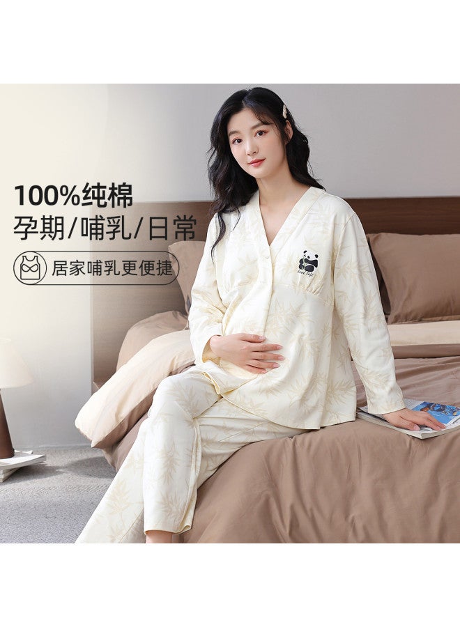 Nordon Spring/Summer V-Neck 100% Pure Cotton Long-Sleeve Maternity Nursing Pajamas For Postpartum & Confinement Wear - Image 2