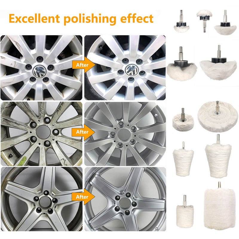 Tworider 11 pcs Buffing Wheel for Drill, Buffing Pad Polishing Wheel Kits, Wheel Shaped Polishing Tool for Metal Aluminum, Stainless Steel, Chrome, Jewelry, Wood, Plastic, Ceramic, Glass, etc Cleaner resistant - Image 5