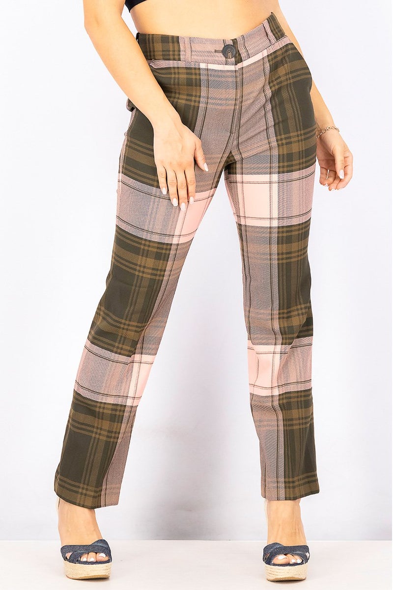 Uterque Women Regular Fit Checkered Pants, Pink and Brown - Image 1