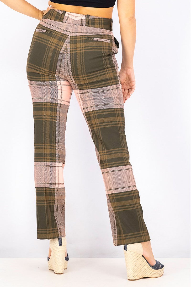 Uterque Women Regular Fit Checkered Pants, Pink and Brown - Image 2