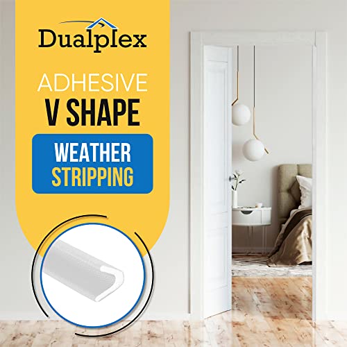 Dualplex Adhesive V Shape Weatherstrip, Weather Stripping Door Seal Strip Foam Door Frame Insulation Side Jamb Bottom Groove Gap Filler Soundproof V Weatherstripping (White, 1/2 in x 1/2 in x 26 Ft) - Image 2