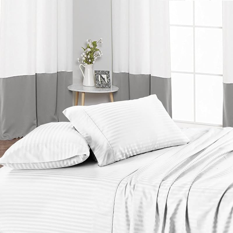 BALAJI EXPORT 1000 Thread Count 6 Piece Bedding Set 100 Egyptian Cotton 10 Deep Pocket Fitted Bedsheets Extra Soft Flat Bedsheets Pillow Covers Breatahble Comfy SetWhite StripeQueen Size - Image 4