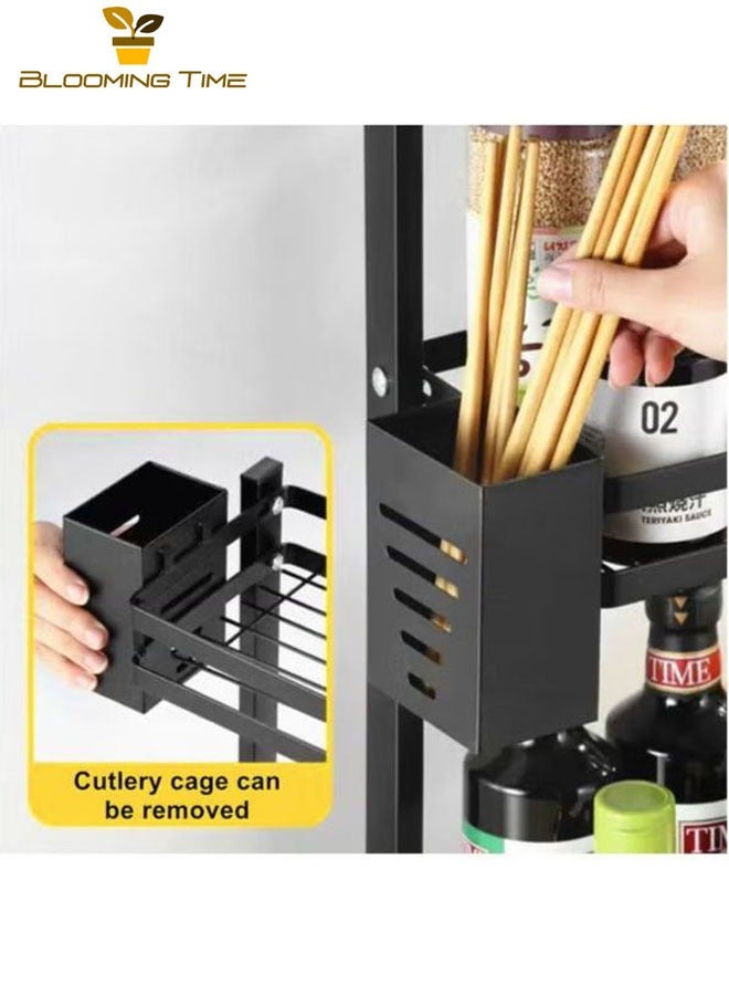BLOOMING TIME Double-Layer Stainless Steel Kitchen Storage Rack Black, Multi-Function Rack For Household Countertops, Seasoning Storage Rack With Cutting Board Rack, Chopstick Holder Rack  - Image 3