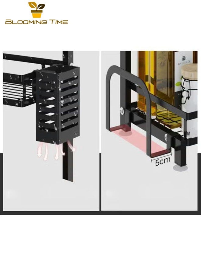 BLOOMING TIME Double-Layer Stainless Steel Kitchen Storage Rack Black, Multi-Function Rack For Household Countertops, Seasoning Storage Rack With Cutting Board Rack, Chopstick Holder Rack - Image 3