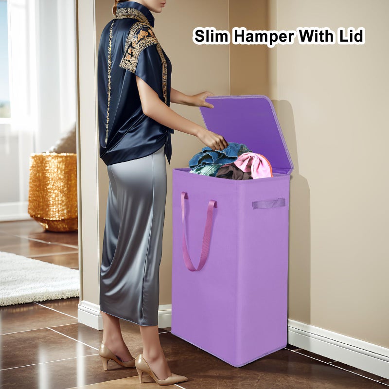 Odonata 75L Slim Laundry Hamper with Lid,Large Foldable Laundry Basket with Removable Bag and Handles Tall Collapsible Dirty Clothes Basket Great for Bedroom, Bathroom, Dorm, College,RV.(Purple, 75L) - Image 5