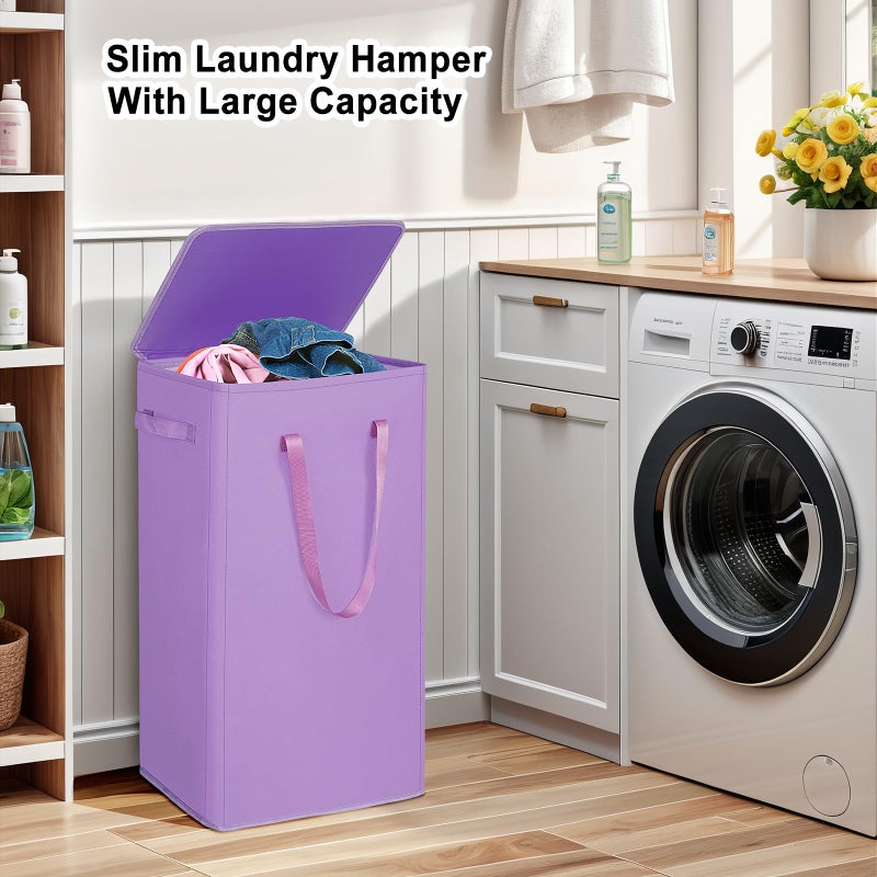 Odonata 75L Slim Laundry Hamper with Lid,Large Foldable Laundry Basket with Removable Bag and Handles Tall Collapsible Dirty Clothes Basket Great for Bedroom, Bathroom, Dorm, College,RV.(Purple, 75L) - Image 4