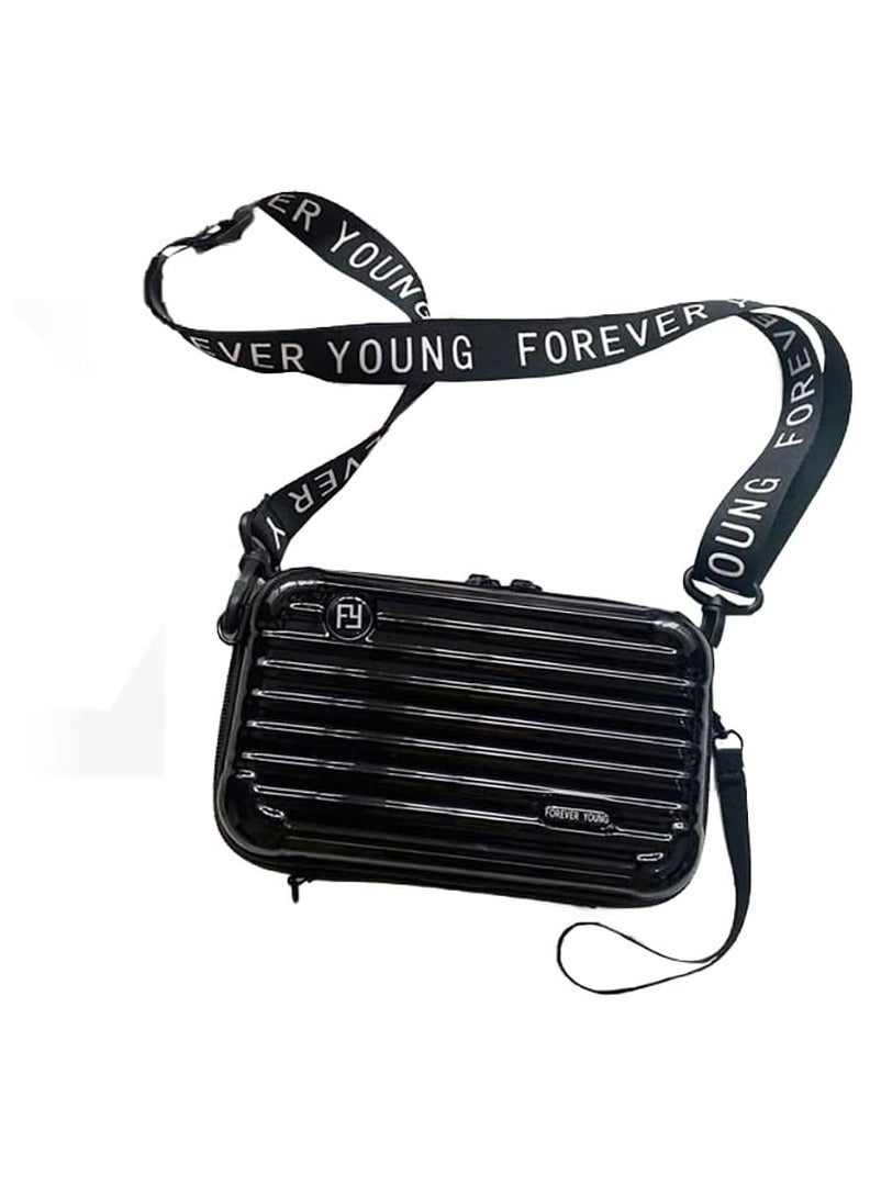 أوزيغالور حقيبة كروس بادي متعددة الوظائف بغطاء صلب من ، للمكياج وأدوات التجميل مع حزام أبجدي (أسود) - Image 1