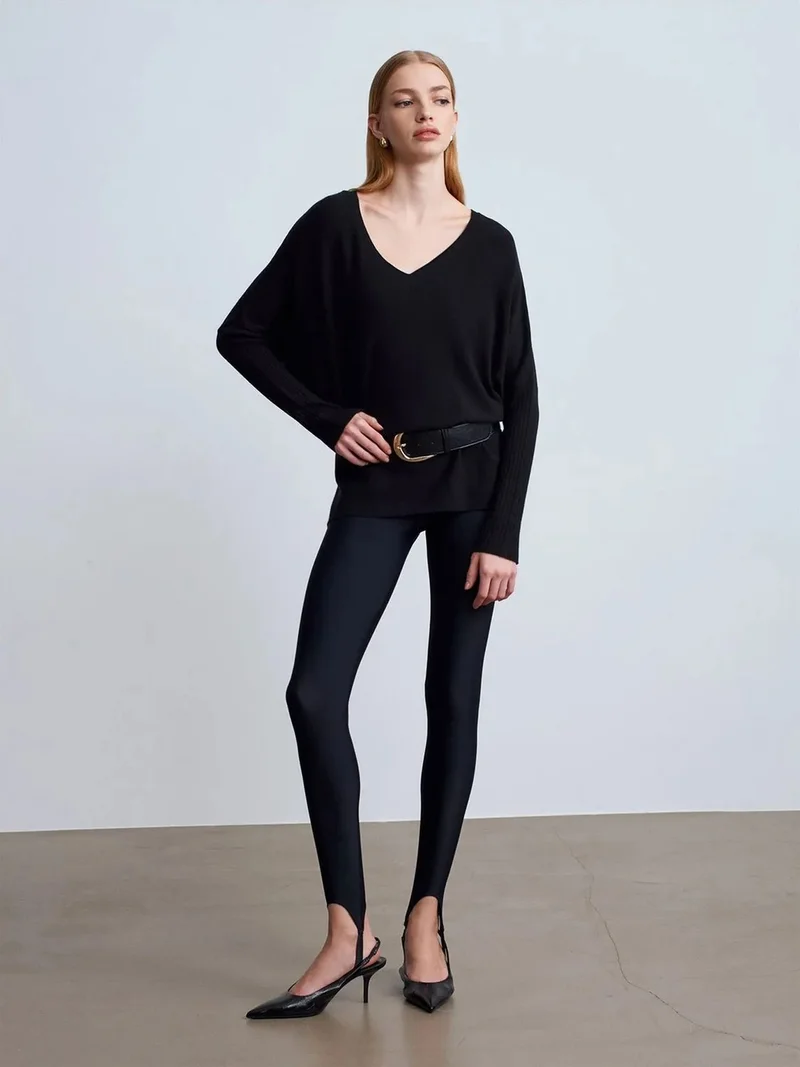 ديلفين Dilvin Women's V-neck Ribbed Knit Sweater