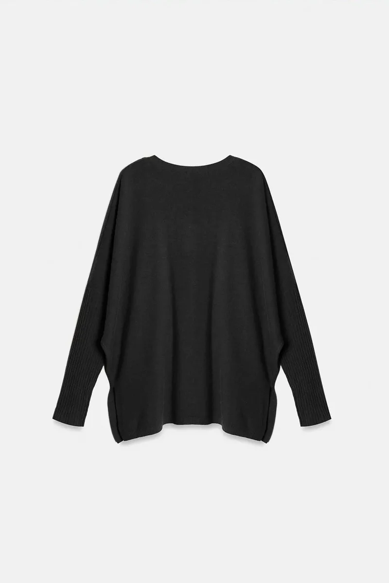 Dilvin Black DILVIN Women's V-neck Ribbed Knit Sweater for Women | Best Price UAE