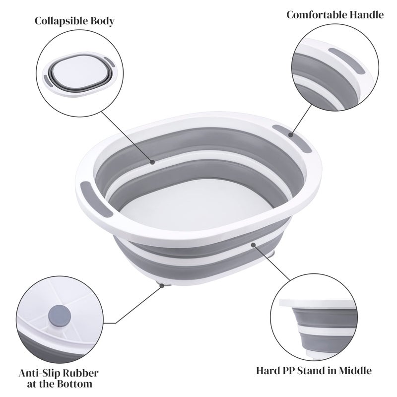 Craftend Collapsible Dishpan 7.5L Plastic Sink Dish Basin Cutting Board Foldable Food Tub for BBQ Picnic Camping Portable Washing Dishes Basket Space Saving Gray - Image 2