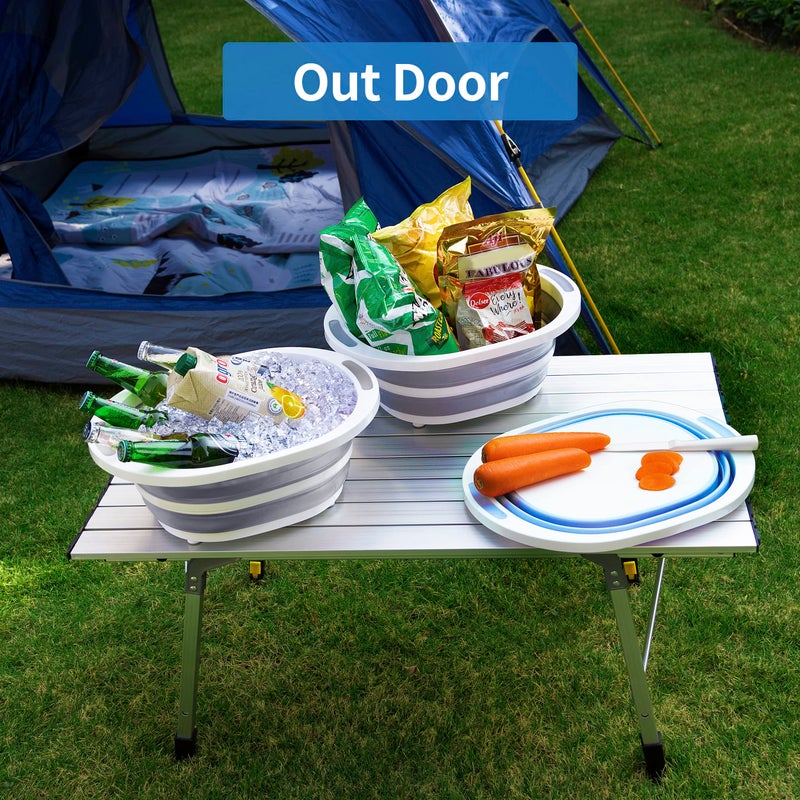 Craftend Collapsible Dishpan 7.5L Plastic Sink Dish Basin Cutting Board Foldable Food Tub for BBQ Picnic Camping Portable Washing Dishes Basket Space Saving Gray - Image 5