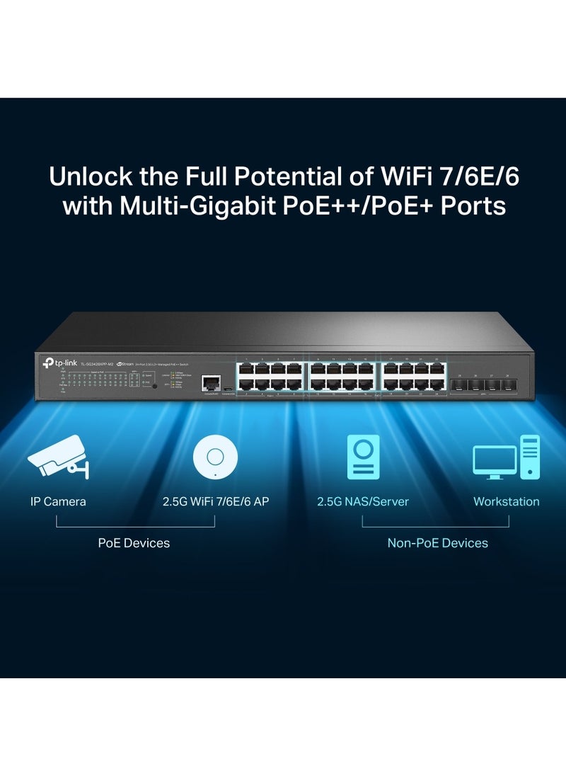 Tp-link Tl - Omada SG3428XPP-M2 | 24 Port 2.5 GB PoE Switch, 4 x 10 GE SFP+ Port | 16 PoE+ and 8 PoE++ Ports@500W | L2+ Smart Managed | Omada SDN Integrated | IPv6 | VLAN, ACL, QoS, IGMP Snooping - Image 1