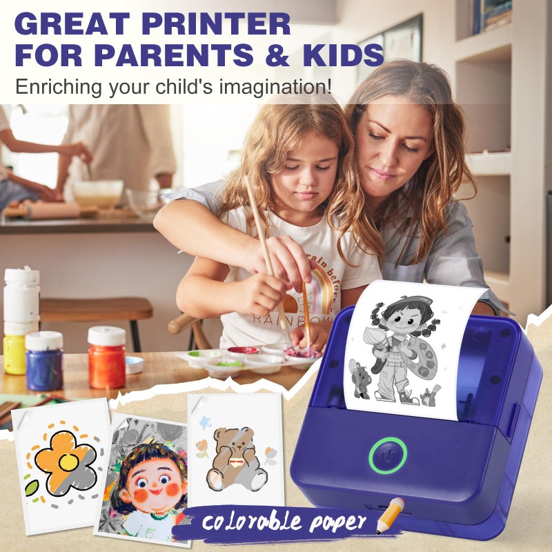 cudinham Print Pods Mini Printer, Sticker Printer with 10 Rolls Thermal Printing Paper, Inkless Pocket Printpod for Phone, Impresora PortÃ¡til for Notes, DIY, Compatible with iOS & Android (Purple) - Image 3