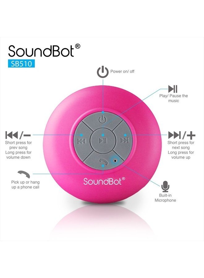 SoundBot مكبر صوت لاسلكي للاستحمام بتقنية البلوتوث من SoundBot SB510 (وردي) - Image 4