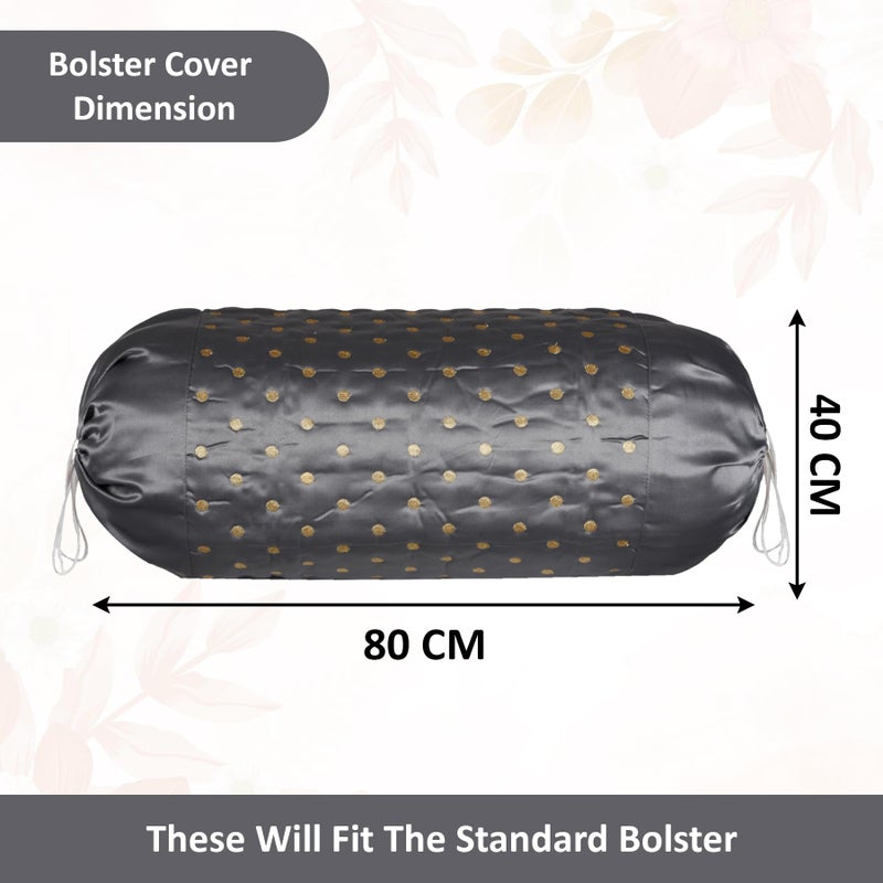 Kuber Industries 2 Pcs Aesthetic Bolster/Side Pillow Cover with Dori for Sofa & Diwan | Washable Cylindrical Takiya & Round Pillow Cover for Home Decoration | Polka Dot - Grey - Image 3