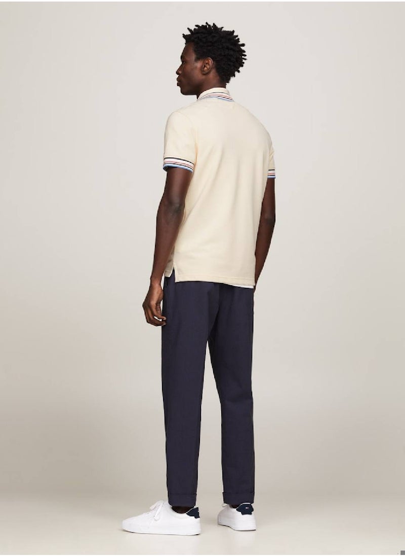 TOMMY HILFIGER Men's Global Stripe Regular Fit Polo - Viscose, Beige  - Image 2