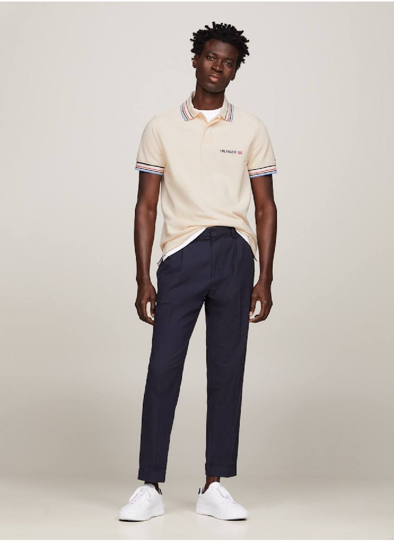 TOMMY HILFIGER Men's Global Stripe Regular Fit Polo - Viscose, Beige  - Image 4