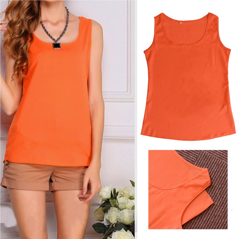 👕 بلوزة نسائية شيفون بدون أكمام بحمالات بألوان حلوى مقاس كبير برتقالي - Image 3