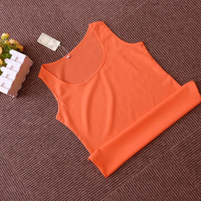 👕 بلوزة نسائية شيفون بدون أكمام بحمالات بألوان حلوى مقاس كبير برتقالي - Image 4