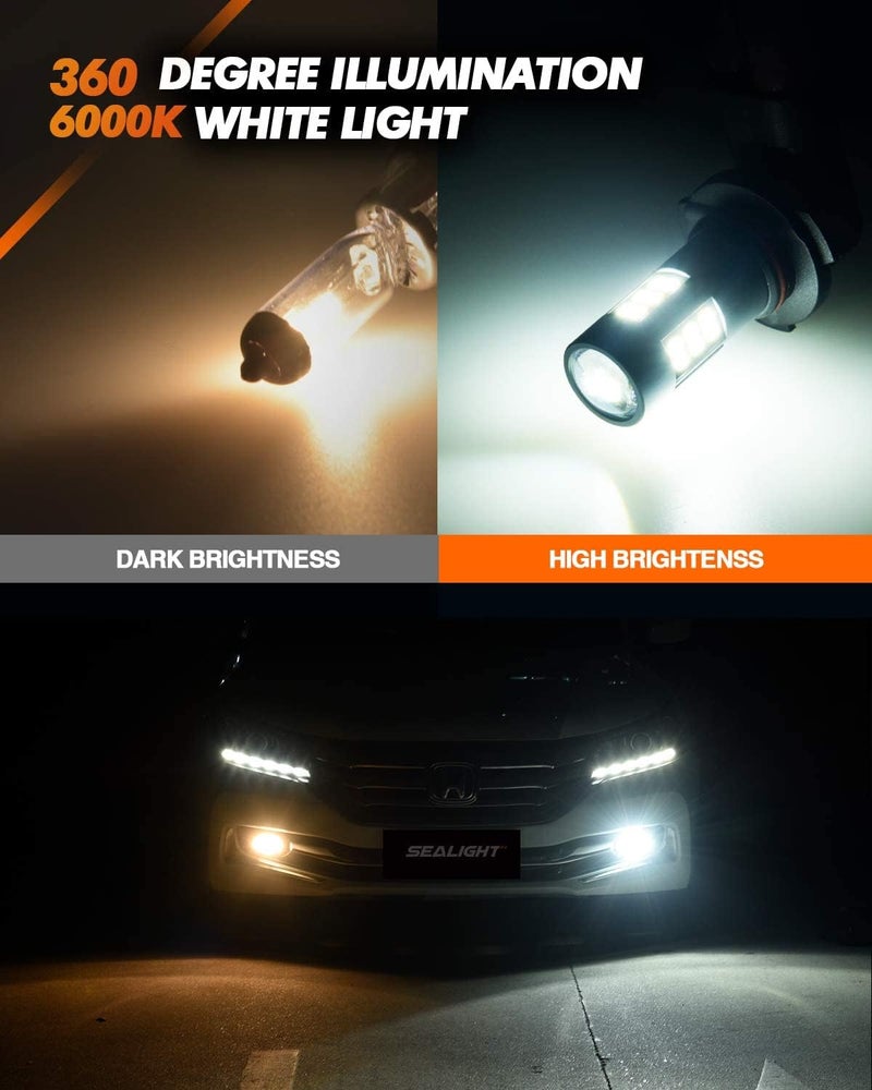 SEALIGHT مصابيح الضباب LED SEALIGHT 9006، مصابيح ضباب LED 9006 Hb4 بحجم 1:1، قابلة للتوصيل والتشغيل، نمط ضوء أبيض زينون 6000k، عبوة من 2 - Image 3