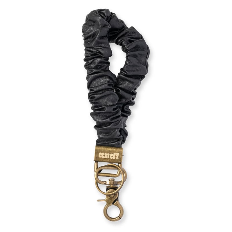 ANDI Wristlet Keychain for Women, Scrunchie Bracelet Key Ring With Clip Closure, Stretchy & Comfortable Wrist Lanyard, Key Chain For Car Keys, ID Cards(Black Leather) - Image 1
