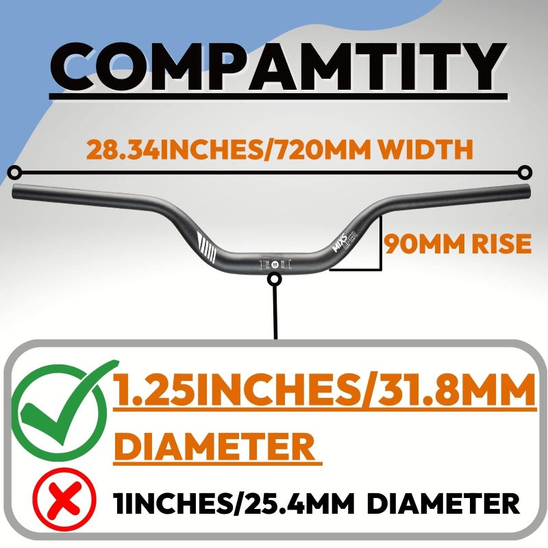 Mixsuper Mountain Bike High Riser Handlebar 31.8mm Length 720mm Rise 90mm Aluminium Alloy MTB Handlebar Black - Image 2