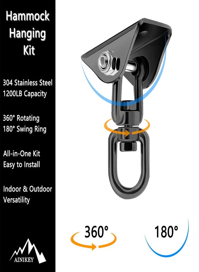 AINIKEY Heavy Duty Hammock Hanging Kit, 360° Rotating 1200 lb Swing Hangers for Hammock Chair Stand, Seat, Porch Swing, Yoga, Tree, Ceiling Mount, Indoor Outdoor Hanging Hardware Black | Pack of 2 - Image 2