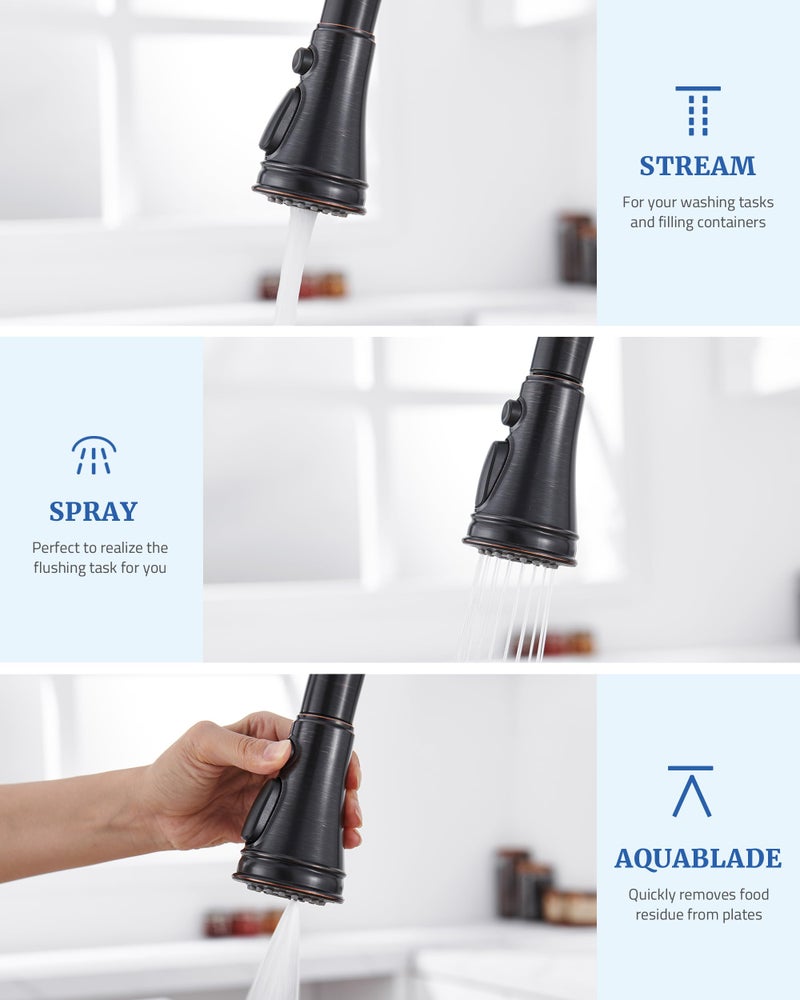 PerPaiMe Kitchen Faucet Replacement Spray Head - with 15 Adapters, Pull Down Faucet Sprayer with 3-Function Nozzle, Oil-Rubbed Bronze, Kitchen Sink Faucet Head Replacement - Image 3